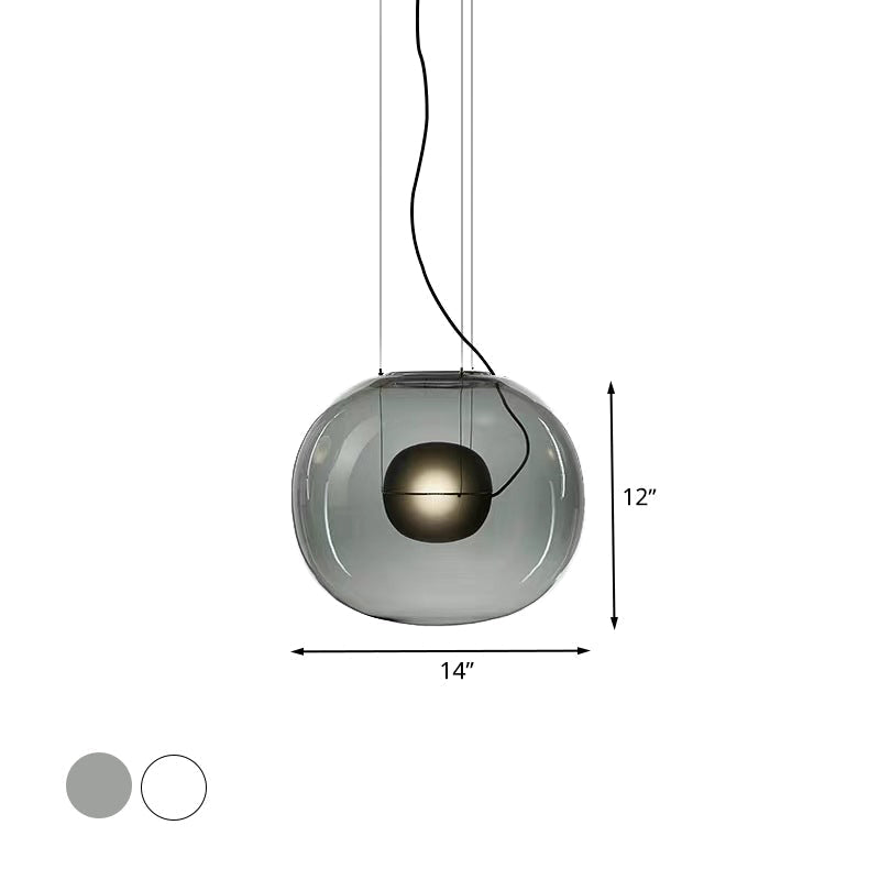 Modern Smoke Gray/Clear Glass Globe Pendant Light Fixture for Dining Room
