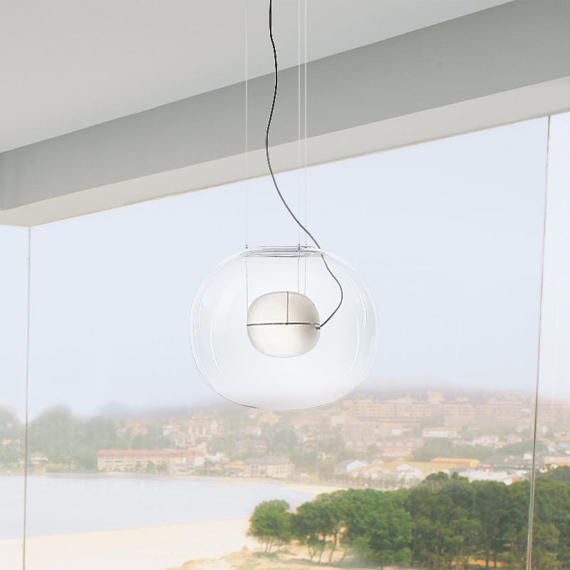 Modern Smoke Gray/Clear Glass Globe Pendant Light Fixture For Dining Room - 1 Head Kit Clear
