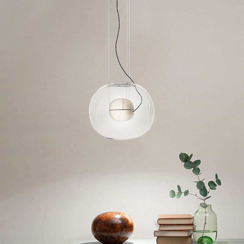 Modern Smoke Gray/Clear Glass Globe Pendant Light Fixture For Dining Room - 1 Head Kit