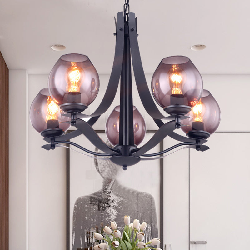 Grey Glass Bud Pendant Light with 5 LED Heads for Modern Bedroom Ceiling Chandelier