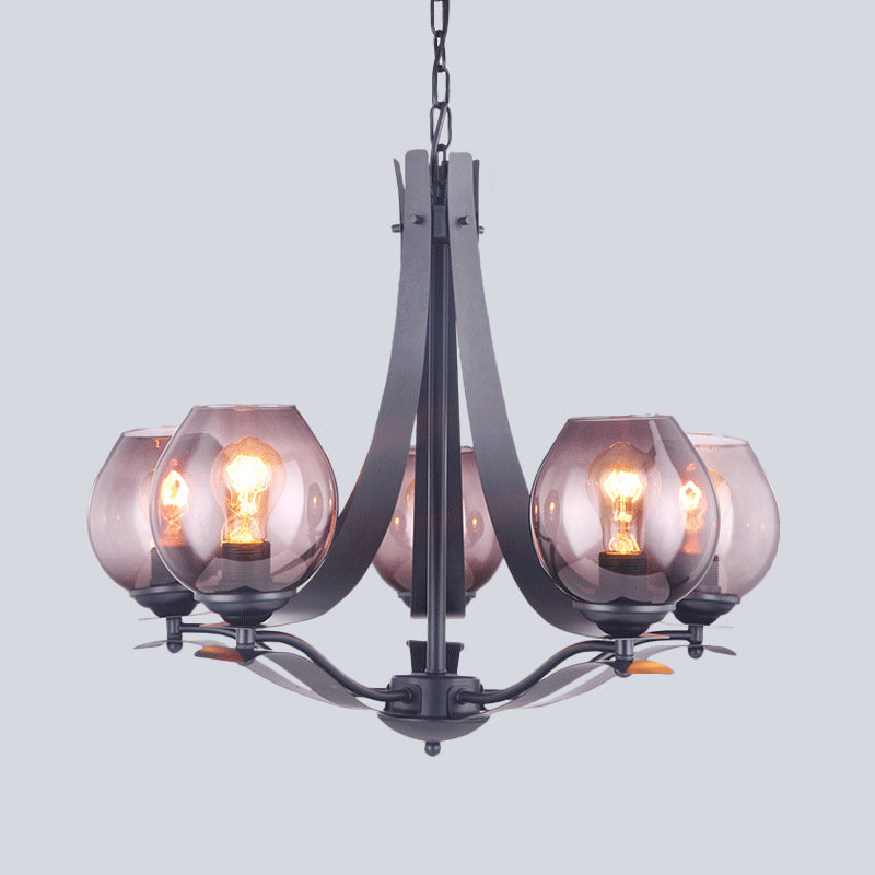 Grey Glass Bud Pendant Light with 5 LED Heads for Modern Bedroom Ceiling Chandelier