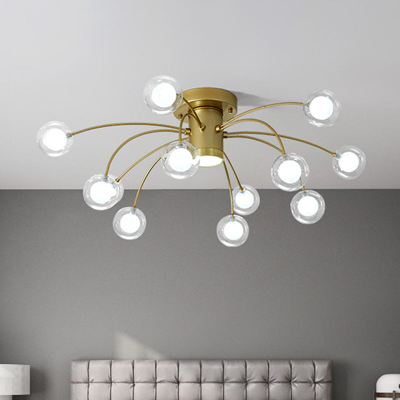 Modern Clear Glass LED Flushmount Ceiling Lamp with Brass Finish - 13 Lights
