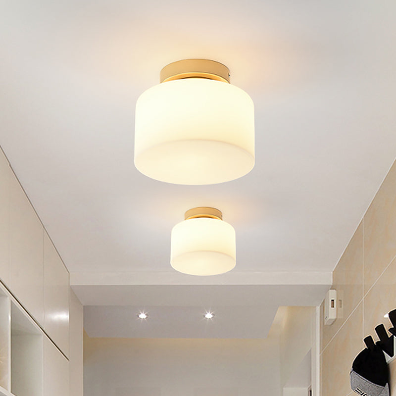 Minimalist Brass Jar Flush Mount with Frosted Glass Shade