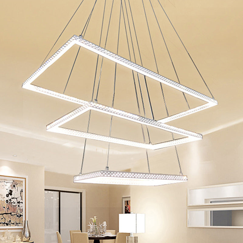 Lustre rectangulaire blanc moderne à 3 lumières - Luminaire suspendu au plafond avec plusieurs options d'éclairage