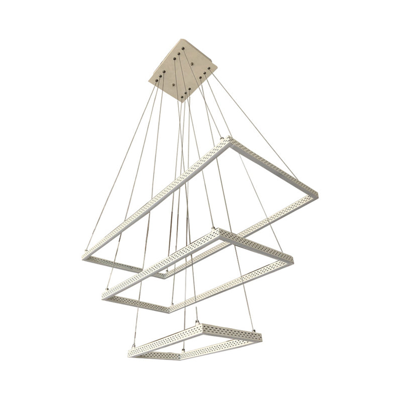 Lustre rectangulaire blanc moderne à 3 lumières - Luminaire suspendu au plafond avec plusieurs options d'éclairage
