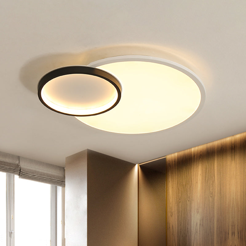 Modern Acrylic LED Flush Mount Light Fixture, Round Black and White Design, 16"/19.5" Wide