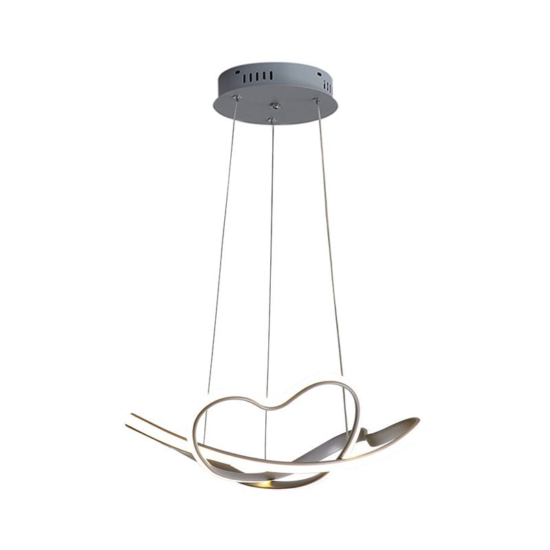 Modernist LED Hanging Light Kit - 16"/19.5" Wide, Grey Twisted Chandelier Lamp with Acrylic LEDs (White/Warm Light)