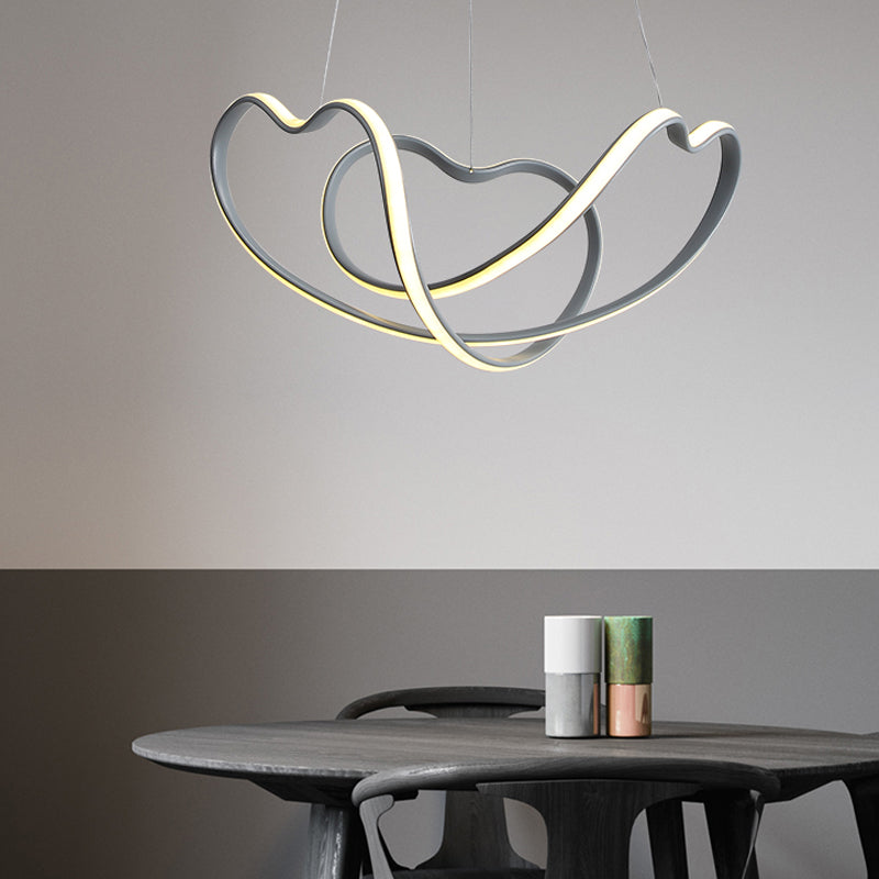 Modernist LED Hanging Light Kit - 16"/19.5" Wide, Grey Twisted Chandelier Lamp with Acrylic LEDs (White/Warm Light)