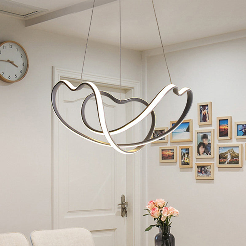 Modernist LED Hanging Light Kit - 16"/19.5" Wide, Grey Twisted Chandelier Lamp with Acrylic LEDs (White/Warm Light)