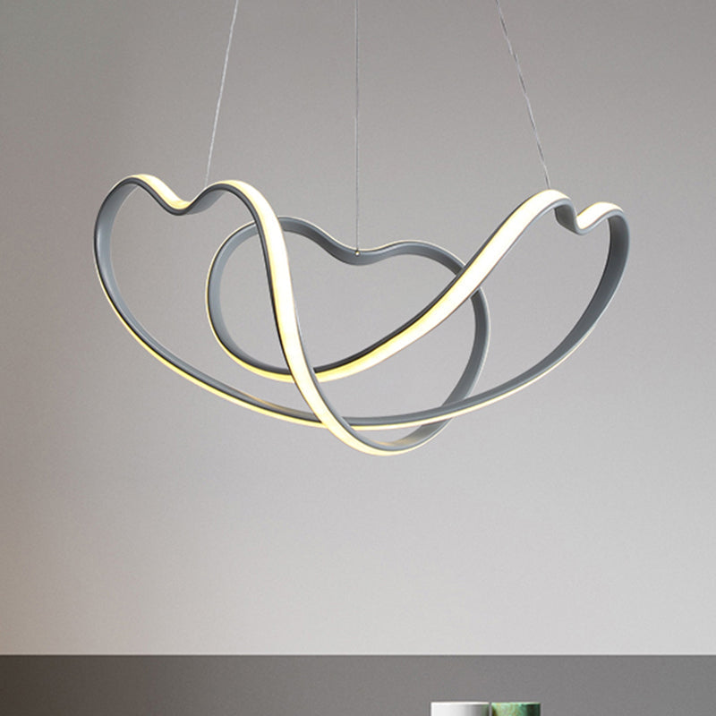 Modernist LED Hanging Light Kit - 16"/19.5" Wide, Grey Twisted Chandelier Lamp with Acrylic LEDs (White/Warm Light)