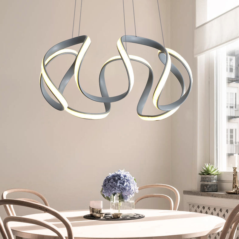 Modern Grey Chandelier with Wave Acrylic Shade - 3/5/6 Lights Dining Room Pendant Light (White/Warm Light)