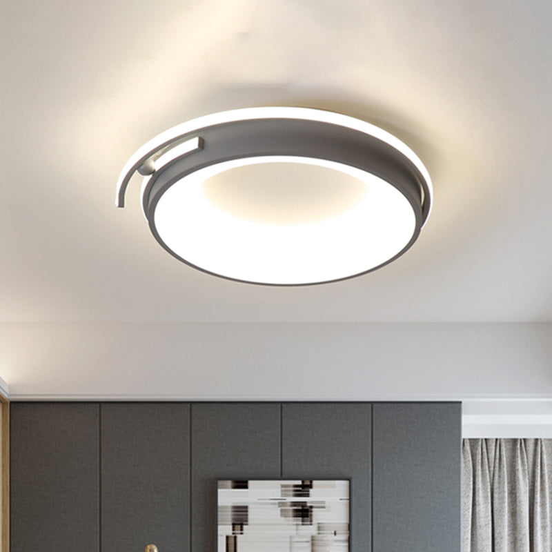 Plafonnier LED contemporain pour salon - Abat-jour rond en acrylique, finition noire/grise, éclairage chaud/blanc/neutre, 12,5"/16"/21,5" de large