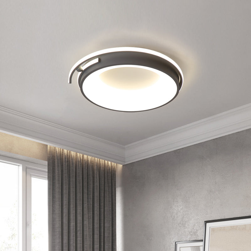 Plafonnier LED contemporain pour salon - Abat-jour rond en acrylique, finition noire/grise, éclairage chaud/blanc/neutre, 12,5"/16"/21,5" de large