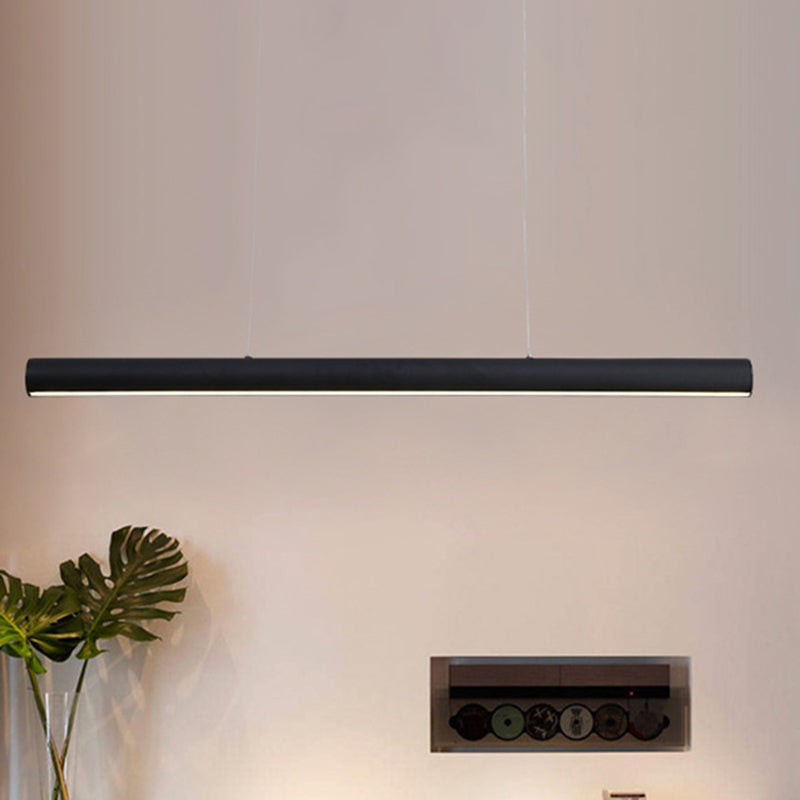 Modern LED Linear Pendant Chandelier – 39"/47" Black Metal Light, 3 Color Modes