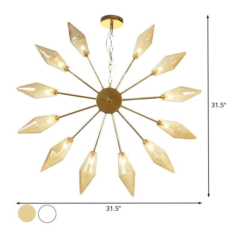Modern Industrial Sputnik Chandelier with Amber/Clear Glass - 6/9/12 Lights - Black/Copper/Chrome Finishes