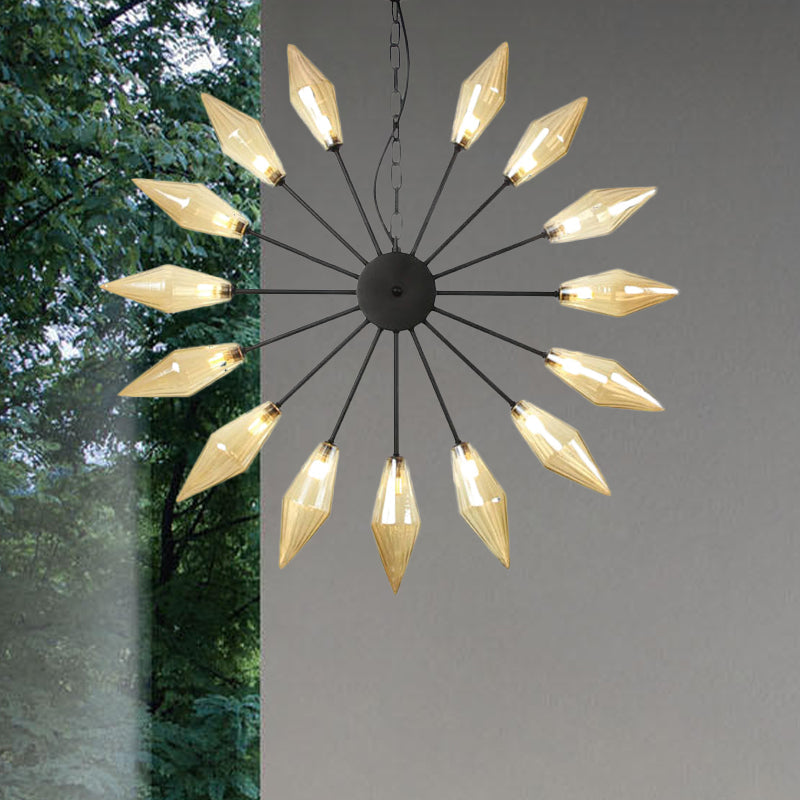 Modern Industrial Sputnik Chandelier with Amber/Clear Glass - 6/9/12 Lights - Black/Copper/Chrome Finishes