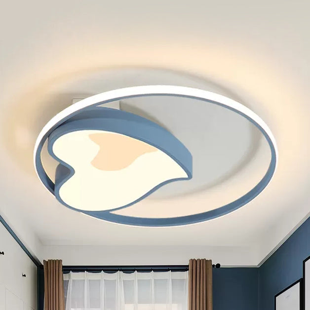 Blue Acrylic Ring & Heart Ceiling Lamp - Kid Bedroom Macaron Loft Flush Ceiling Light