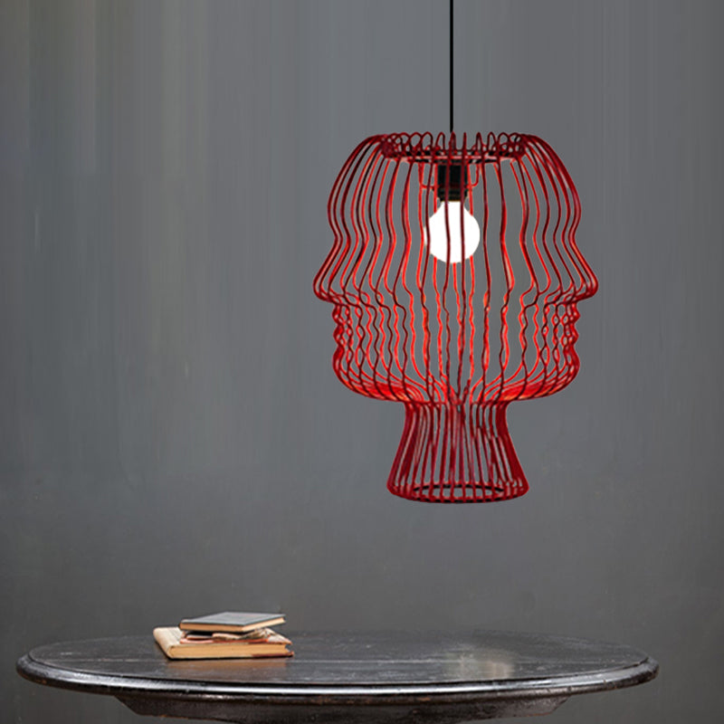 Suspension métallique rouge moderne à 1 tête avec cage en arc suspendue - Plafonnier