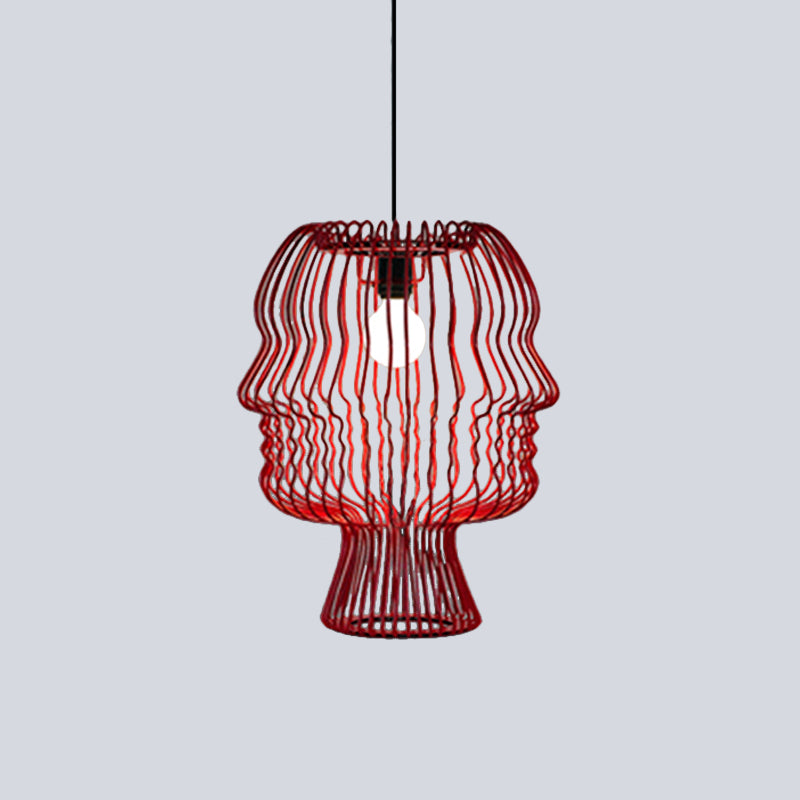 Suspension métallique rouge moderne à 1 tête avec cage en arc suspendue - Plafonnier
