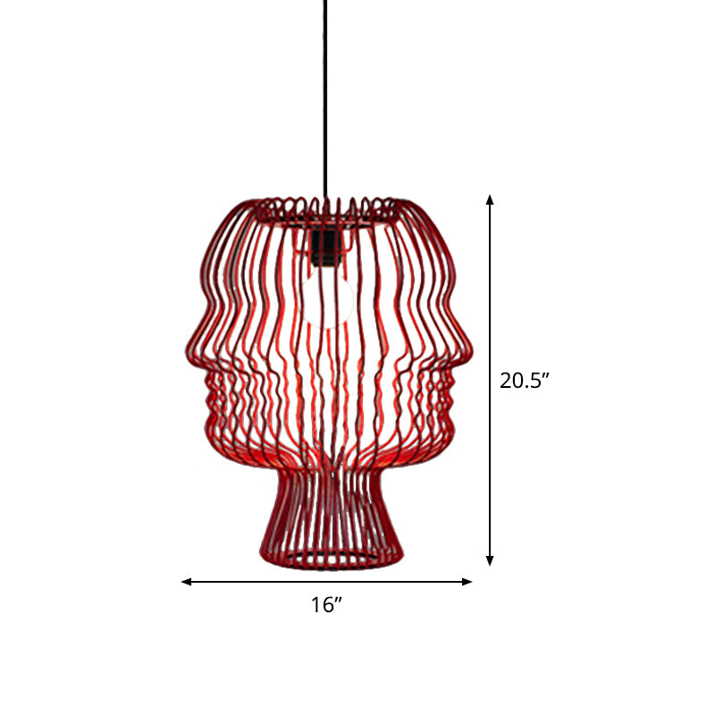 Suspension métallique rouge moderne à 1 tête avec cage en arc suspendue - Plafonnier