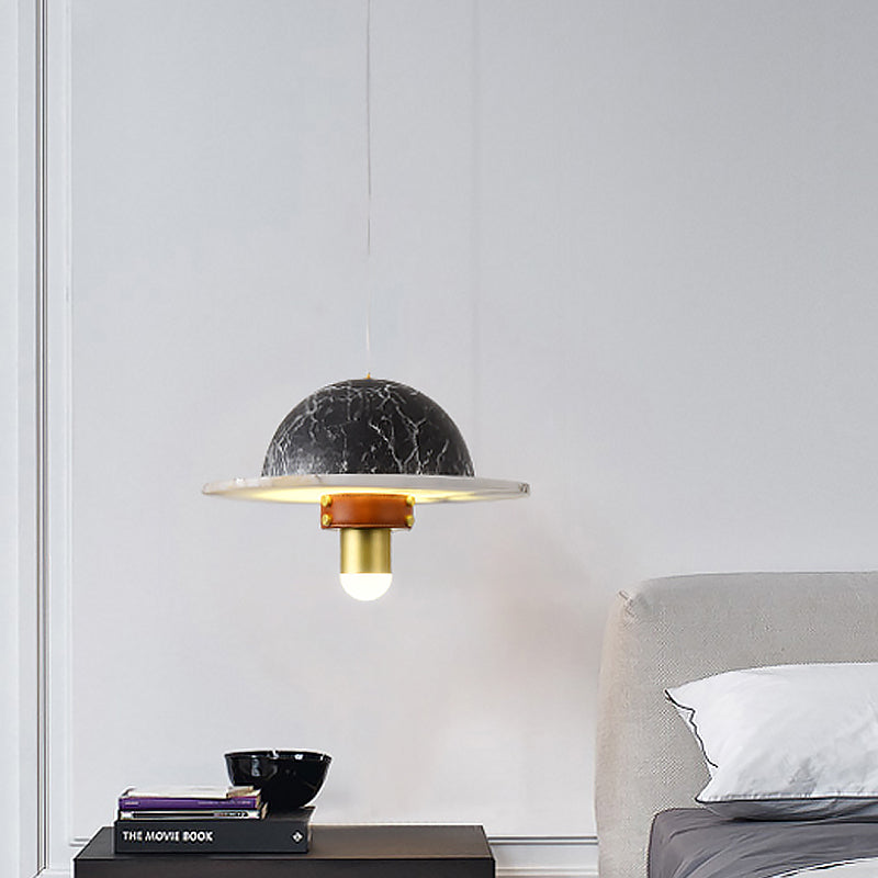 Modernist LED Marble Airship Pendant Ceiling Light - Black, Ideal for Bedrooms