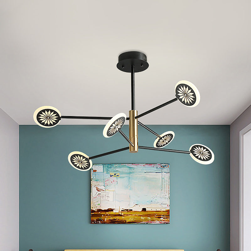 Modern Round Pendant Chandelier Lighting with Metallic Finish - 6/8 Lights, Linear Design - Black
