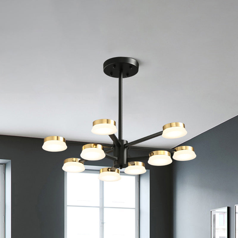 Lustre radial moderniste en métal - 9/12 têtes - Plafonnier suspendu noir pour salon