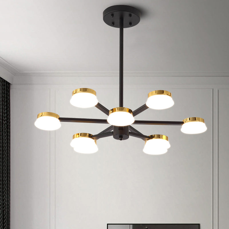 Lustre radial moderniste en métal - 9/12 têtes - Plafonnier suspendu noir pour salon