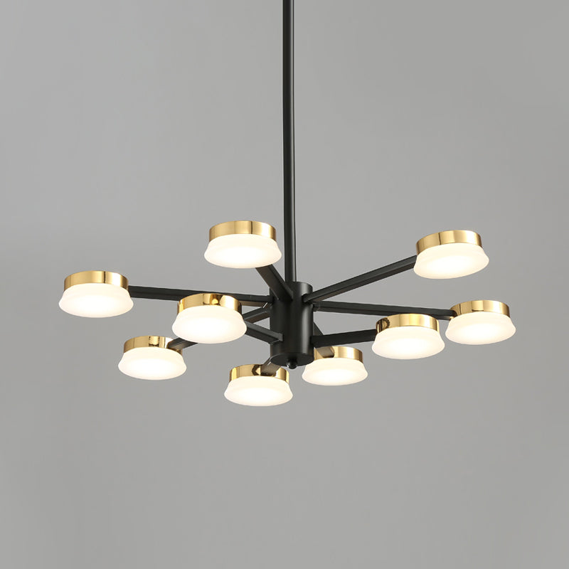 Lustre radial moderniste en métal - 9/12 têtes - Plafonnier suspendu noir pour salon