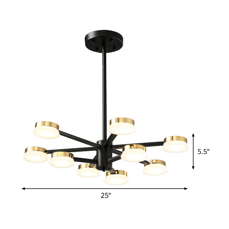 Lustre radial moderniste en métal - 9/12 têtes - Plafonnier suspendu noir pour salon