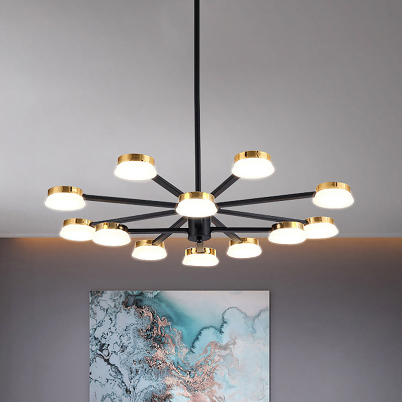 Lustre radial moderniste en métal - 9/12 têtes - Plafonnier suspendu noir pour salon