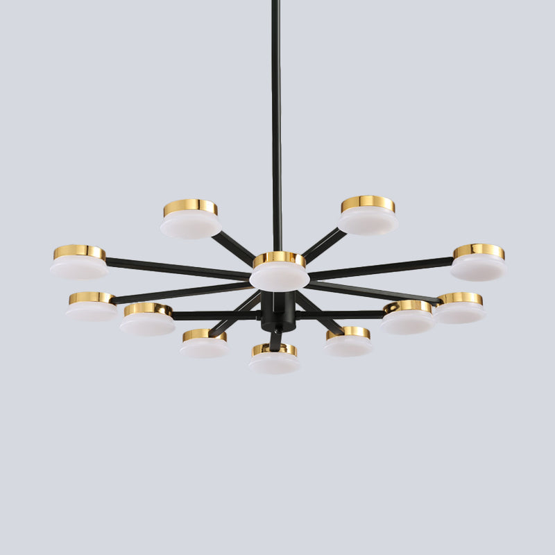Lustre radial moderniste en métal - 9/12 têtes - Plafonnier suspendu noir pour salon
