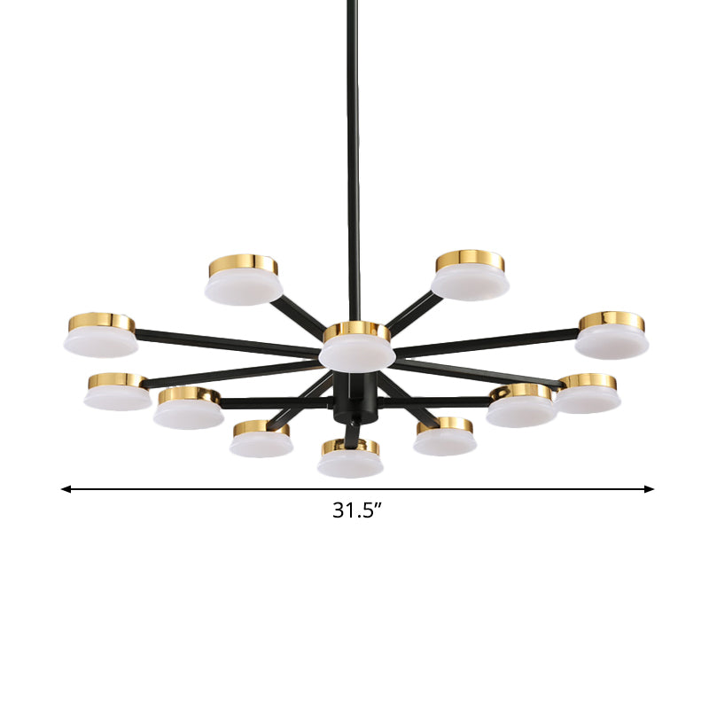 Lustre radial moderniste en métal - 9/12 têtes - Plafonnier suspendu noir pour salon