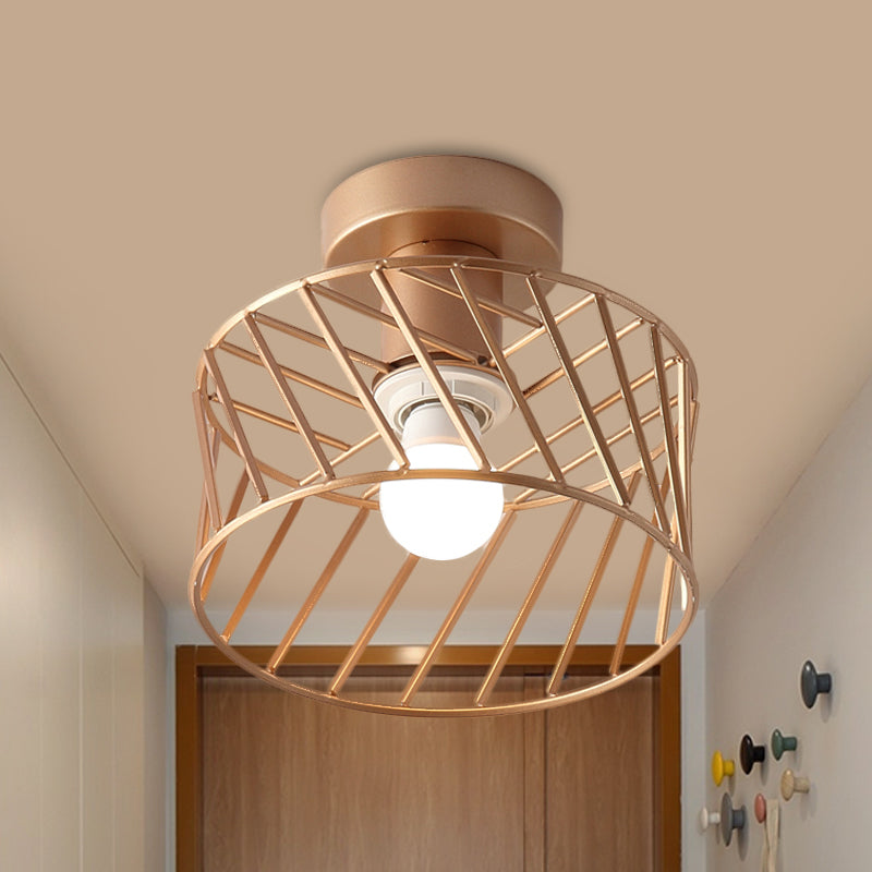 Luminaire semi-encastré moderne en forme de cage à tambour doré pour couloir