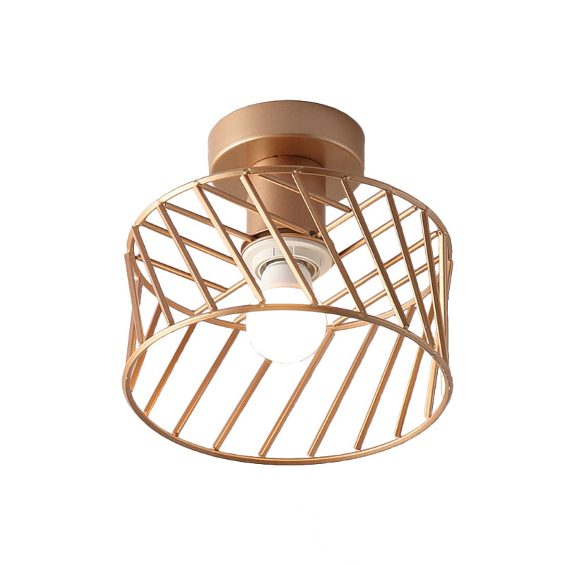 Luminaire semi-encastré moderne en forme de cage à tambour doré pour couloir
