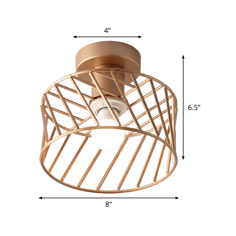 Luminaire semi-encastré moderne en forme de cage à tambour doré pour couloir