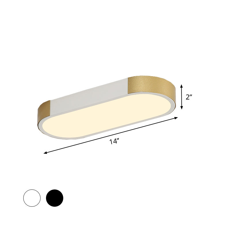 Modern Rectangular Corridor LED Ceiling Flush Mount - Metallic Flushmount Lighting in White/Gold or Black/Gold