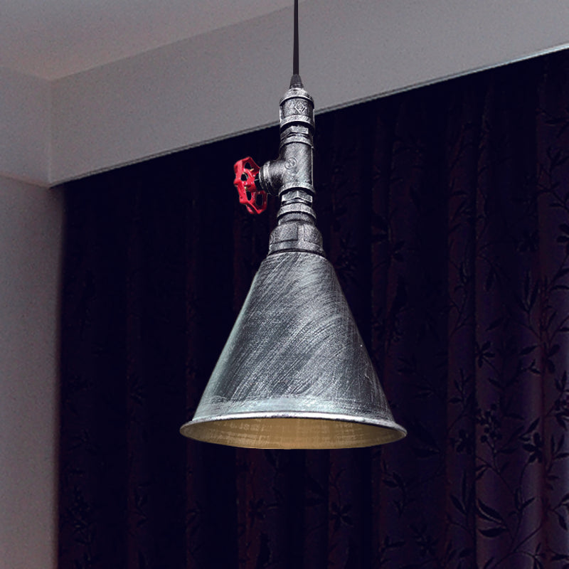 Farmhouse Iron Pendant Lamp Fixture - 1-Bulb Conical Down Lighting, Black/Silver/Gold Finish - Perfect for Restaurants
