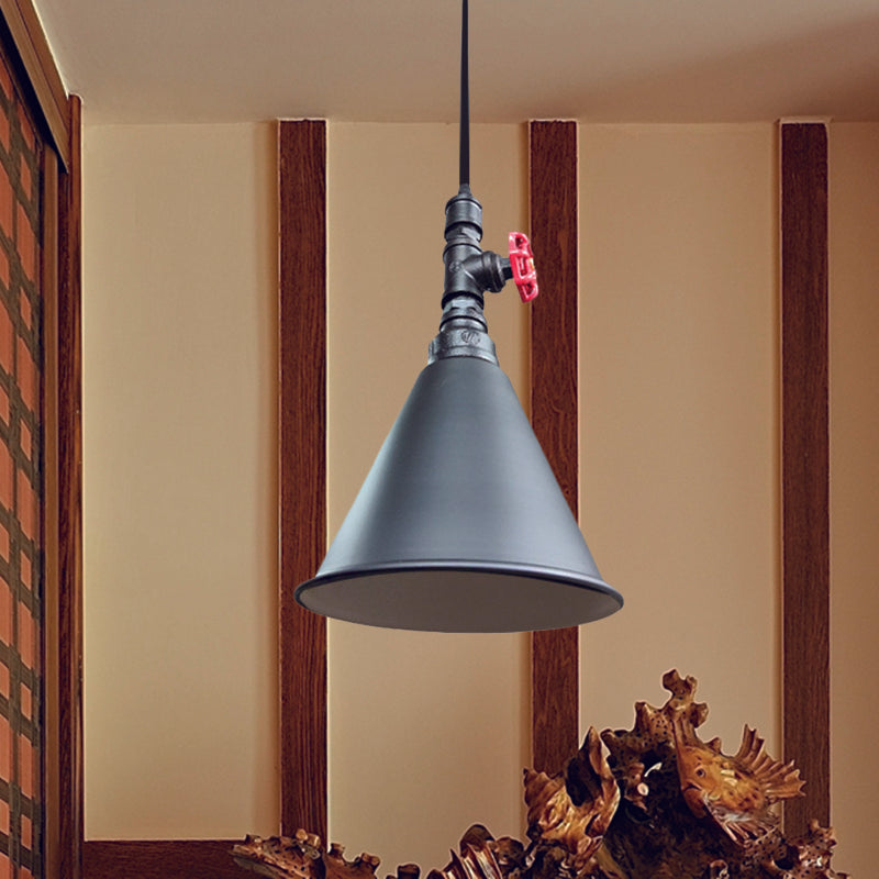 Farmhouse Iron Pendant Lamp Fixture - 1-Bulb Conical Down Lighting, Black/Silver/Gold Finish - Perfect for Restaurants