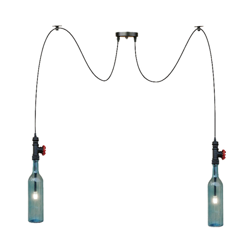 Vintage Blue Glass Black Swag Cluster Pendant Light With Hanging Lamp Kit - Suitable For Restaurants