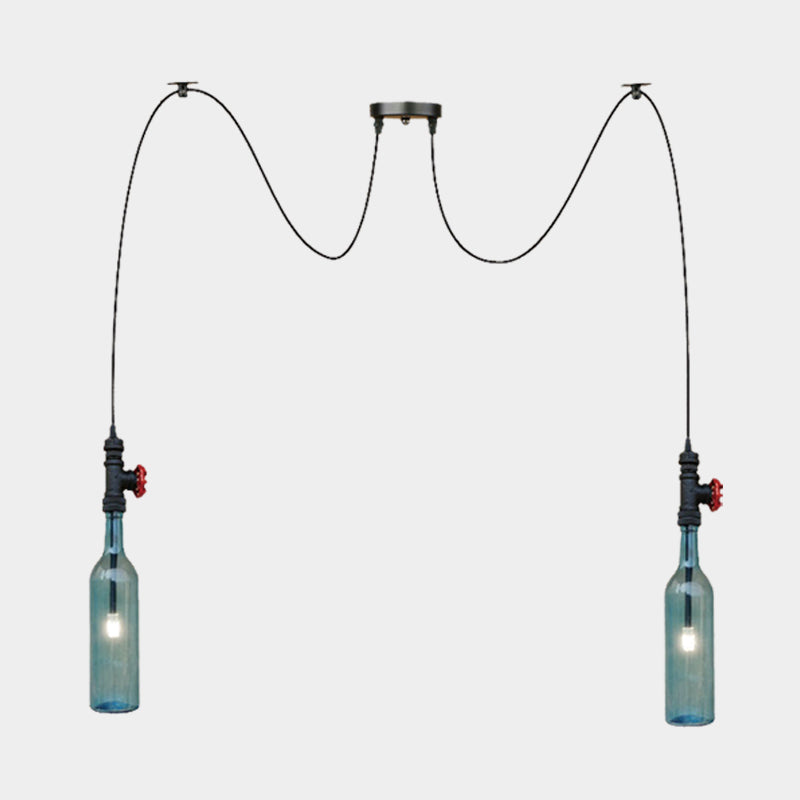 Vintage Blue Glass Black Swag Cluster Pendant Light With Hanging Lamp Kit - Suitable For Restaurants