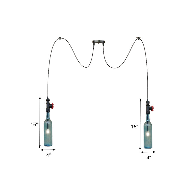 Vintage Blue Glass Black Swag Cluster Pendant Light With Hanging Lamp Kit - Suitable For Restaurants