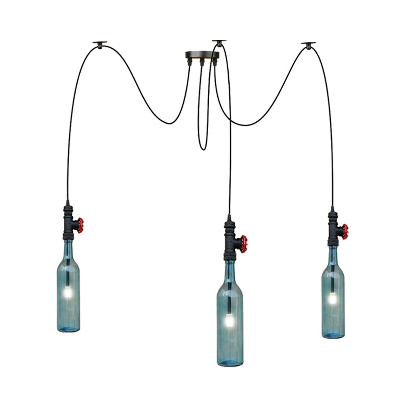 Vintage Blue Glass Black Swag Cluster Pendant Light With Hanging Lamp Kit - Suitable For Restaurants