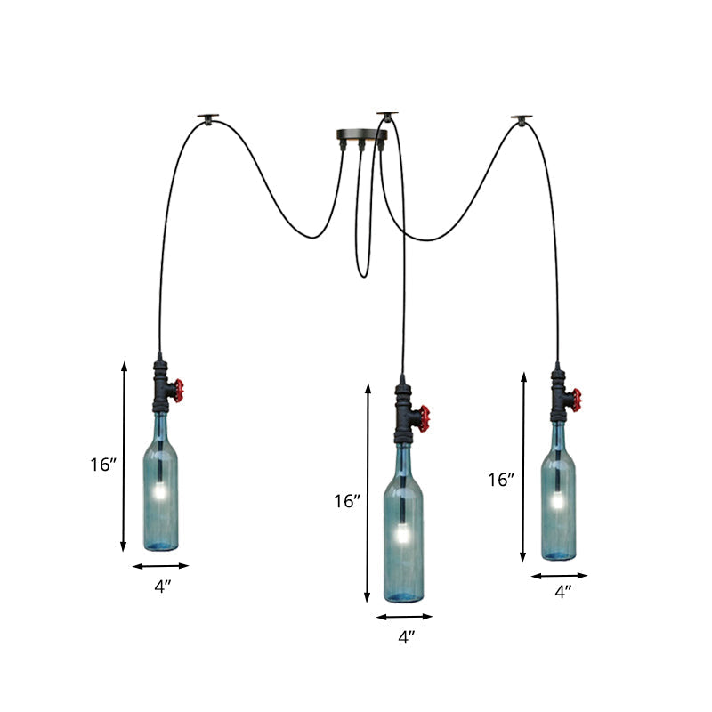Vintage Blue Glass Black Swag Cluster Pendant Light With Hanging Lamp Kit - Suitable For Restaurants