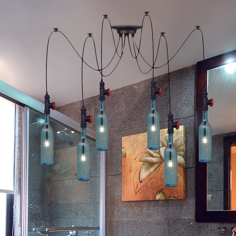 Vintage Blue Glass Black Swag Cluster Pendant Light With Hanging Lamp Kit - Suitable For Restaurants