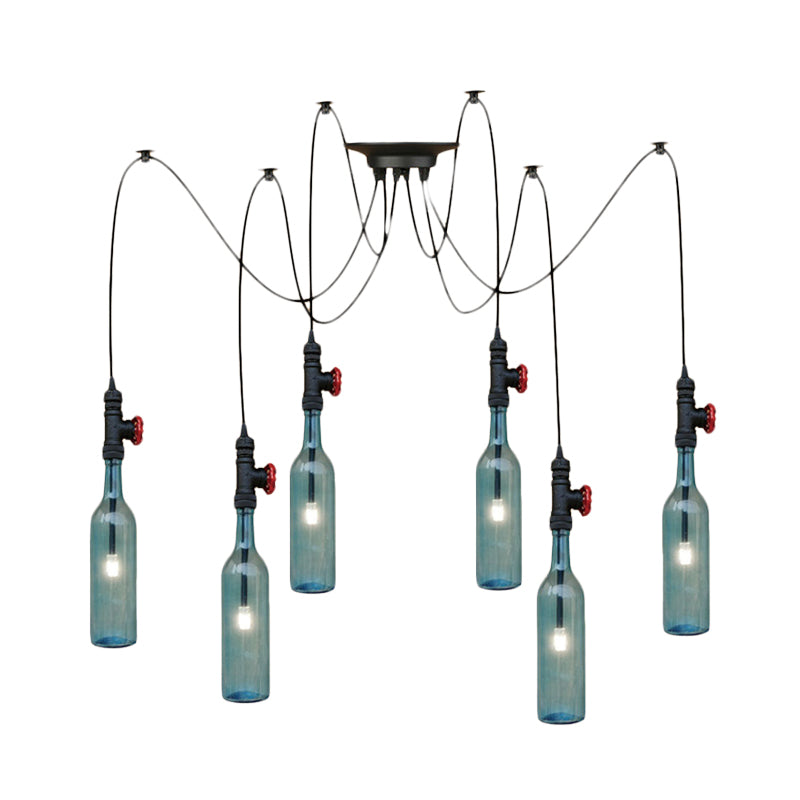 Vintage Blue Glass Black Swag Cluster Pendant Light With Hanging Lamp Kit - Suitable For Restaurants