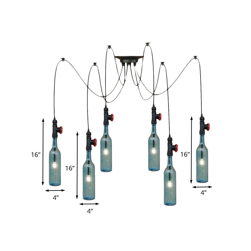 Vintage Blue Glass Black Swag Cluster Pendant Light With Hanging Lamp Kit - Suitable For Restaurants