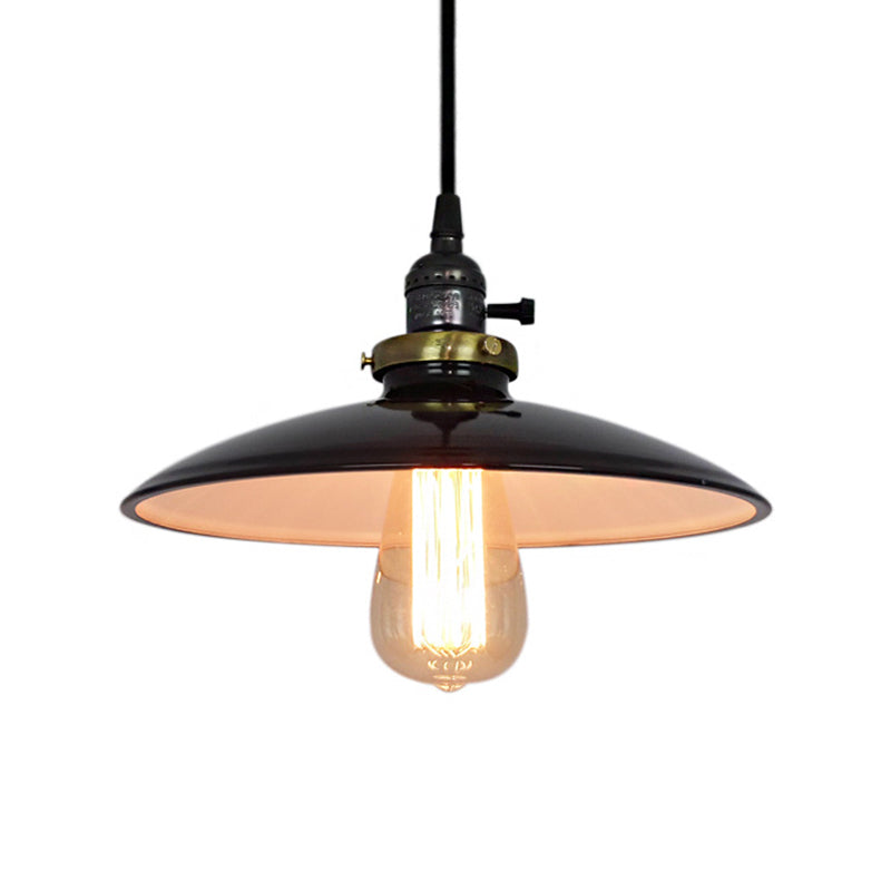 Vintage Metal Flared Hanging Pendant Lamp – 1-Light Ceiling Light for Balcony in White/Black