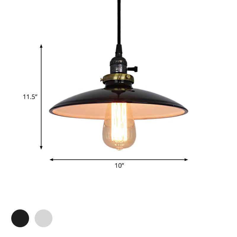 Vintage Metal Flared Hanging 1-Light Pendant Lamp For Balcony Ceiling In White/Black