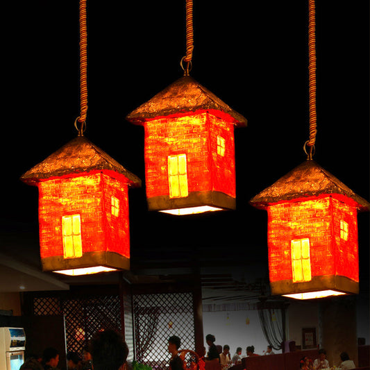 Suspension en résine rouge vieillie pour restaurants - Plafonnier à ampoule unique
